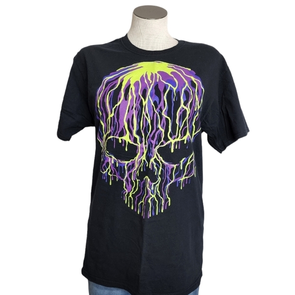 Halloween Glow In The Dark Black T-shirt  Skull Size M - Picture 2 of 6